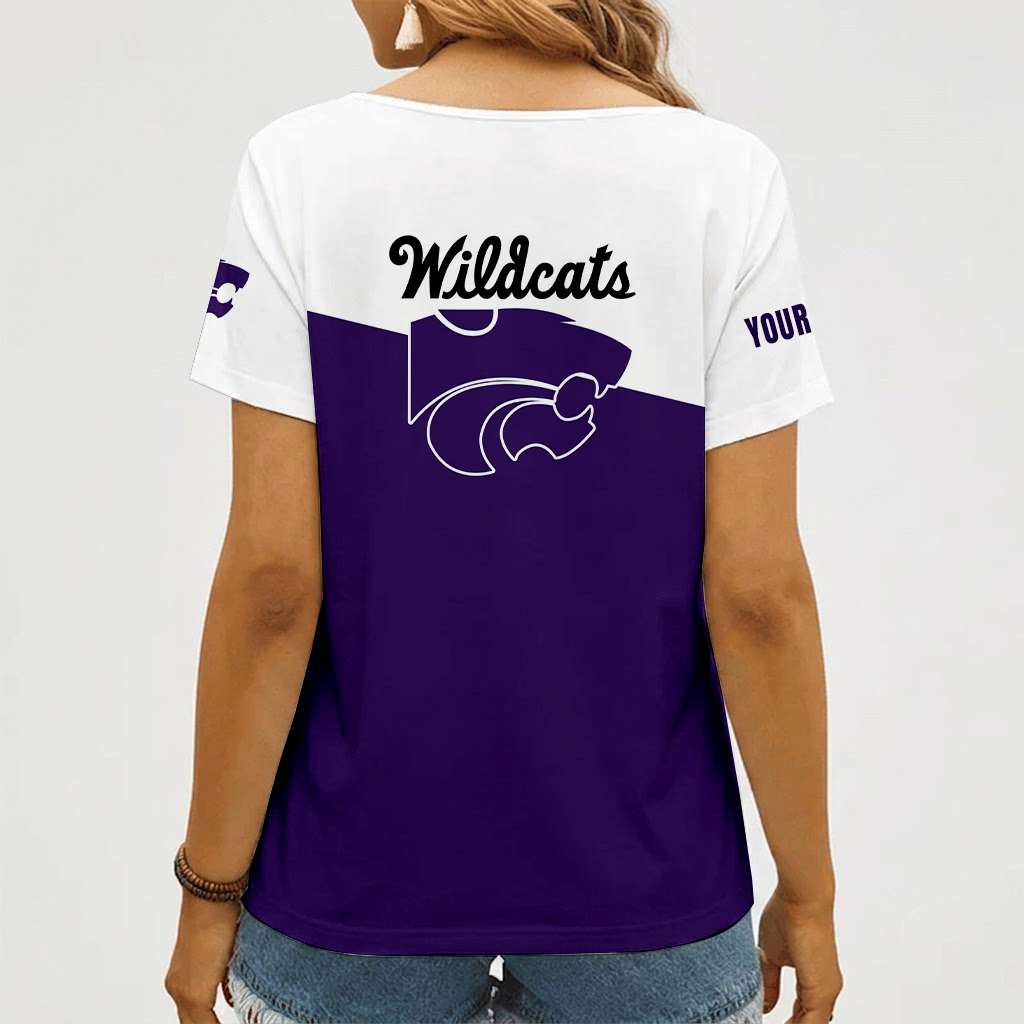 [FAN FAVORITE] NEW CUSTOMIZED NCAA FBS24 KSW KANSAS STATE WILDCATS V-NECK FEMALE SHIRT