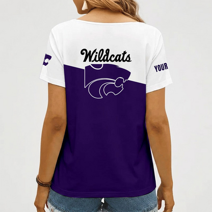 [FAN FAVORITE] NEW CUSTOMIZED NCAA FBS24 KSW KANSAS STATE WILDCATS V-NECK FEMALE SHIRT