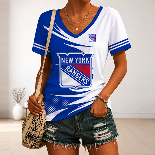 [SUPER SALE] NEW CUSTOMIZED NHL24 NYR NEW YORK RANGERS V-NECK FEMALE SHIRT