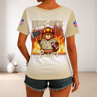 [SPECIAL OFFER] NEW CUSTOMIZED NFL24 NOS NEW ORLEANS SAINTS BUC-EE'S V-NECK FEMALE SHIRT