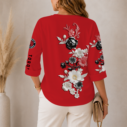 [HOT DEAL] NEW CUSTOMIZED NBA24 TRA TORONTO RAPTORS WOMEN'S V-NECK LONG SLEEVE SHIRT