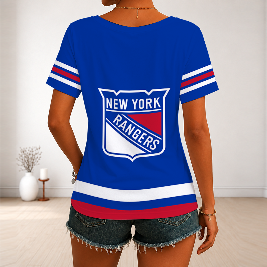 [SUPER SALE] NEW CUSTOMIZED NHL24 NYR NEW YORK RANGERS V-NECK FEMALE SHIRT
