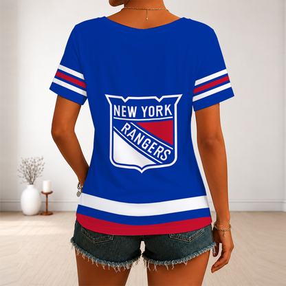 [SUPER SALE] NEW CUSTOMIZED NHL24 NYR NEW YORK RANGERS V-NECK FEMALE SHIRT