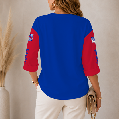 [SUPER SALE] NEW CUSTOMIZED NHL24 NYR NEW YORK RANGERS WOMEN'S HEART V-NECK LONG SLEEVE SHIRT