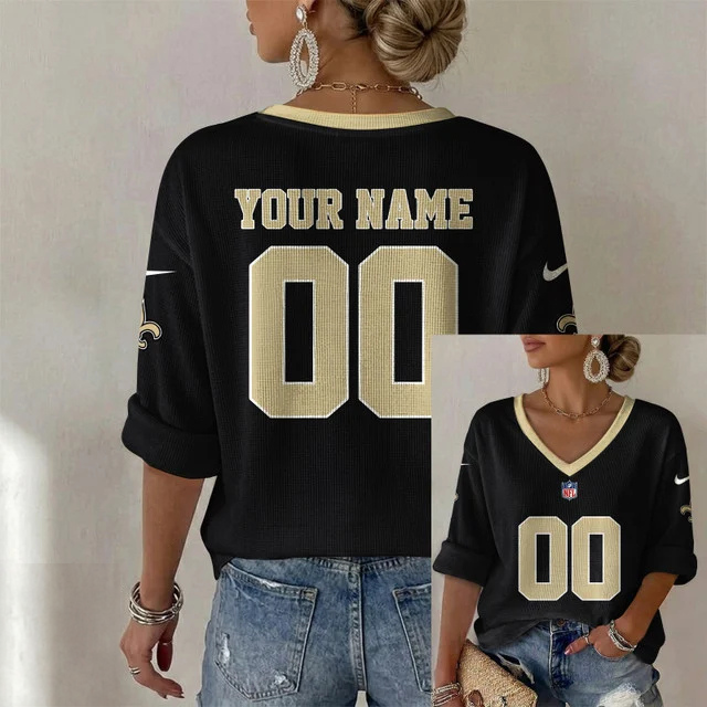 ELITE EDITION - NEW CUSTOMIZED NFL24 NOS NEW ORLEANS SAINTS WOMEN'S HEART V-NECK LONG SLEEVE SHIRT