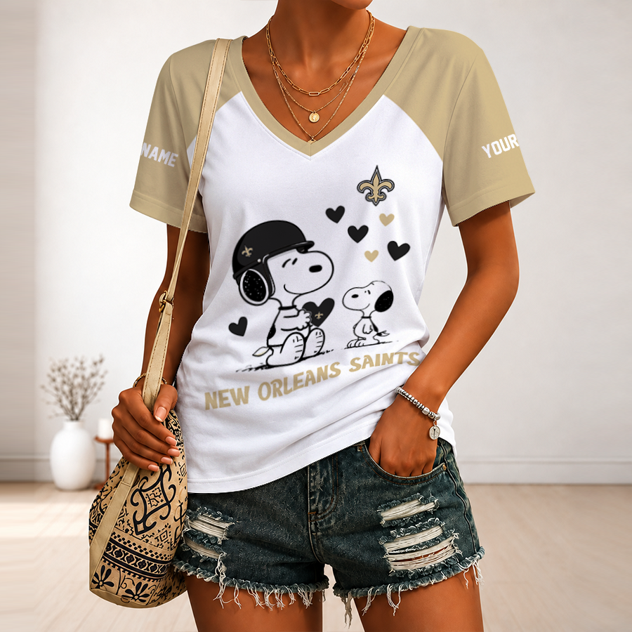 [SPECIAL OFFER] NEW CUSTOMIZED NFL24 NOS NEW ORLEANS SAINTS V-NECK FEMALE SHIRT