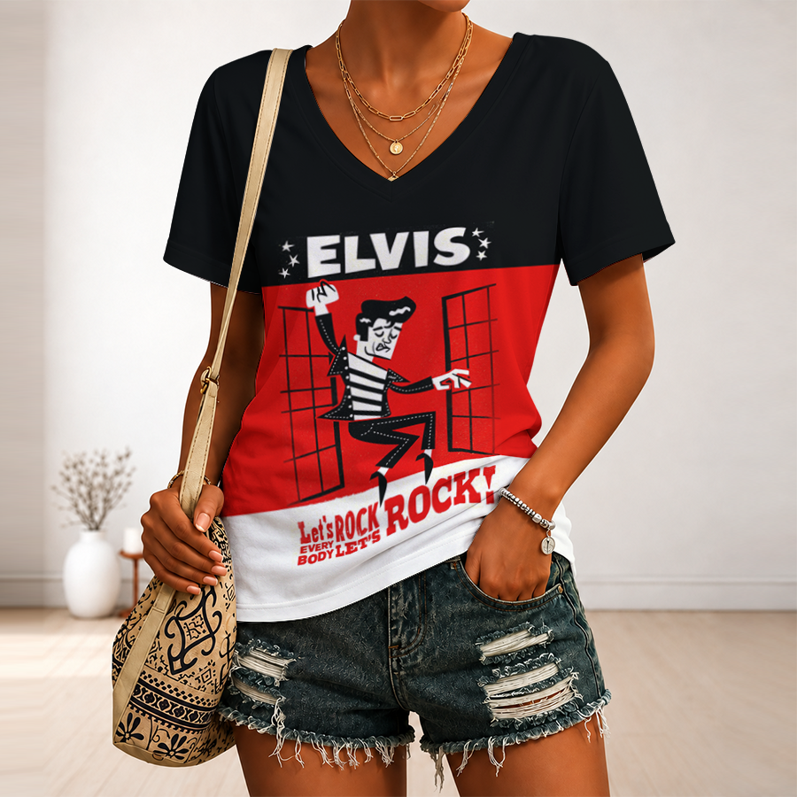 [FAN FAVORITE] NEW CUSTOMIZED ELVIS PRESLEY V-NECK FEMALE SHIRT