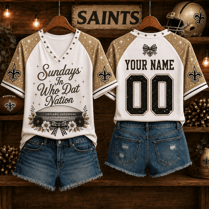 EXCLUSIVE EDITION - NEW CUSTOMIZED NFL24 NOS NEW ORLEANS SAINTS V-NECK FEMALE SHIRT