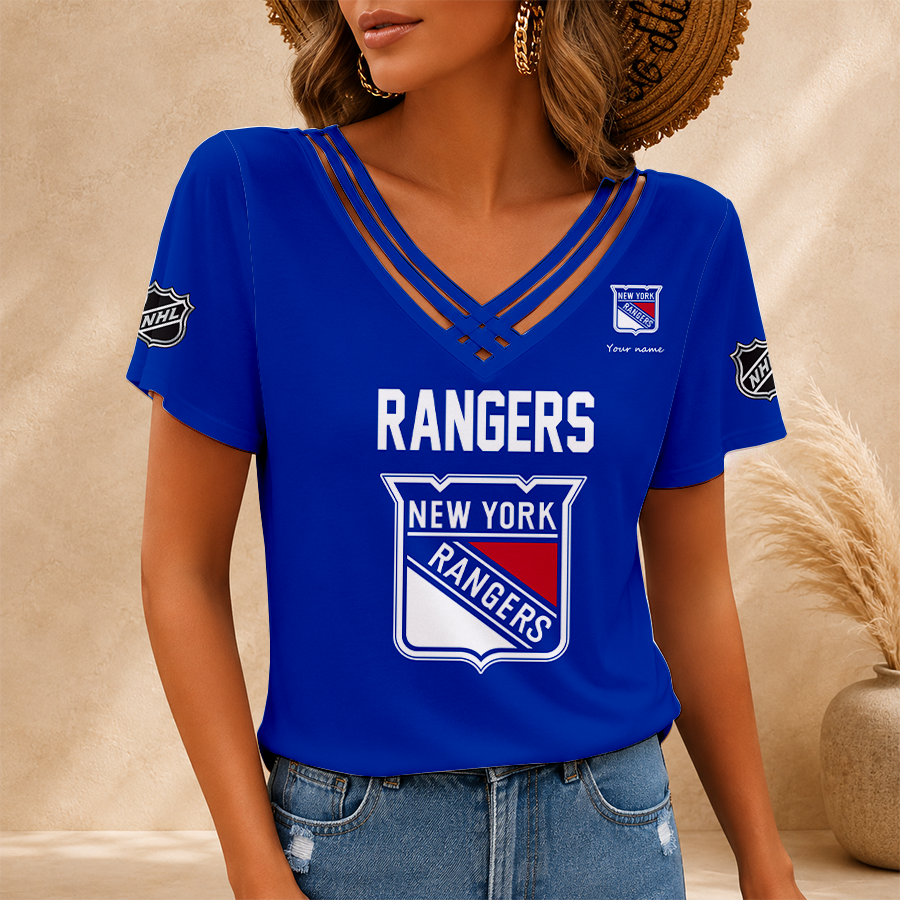 [SUPER SALE] NEW CUSTOMIZED NHL24 NYR NEW YORK RANGERS V-NECK SHIRT