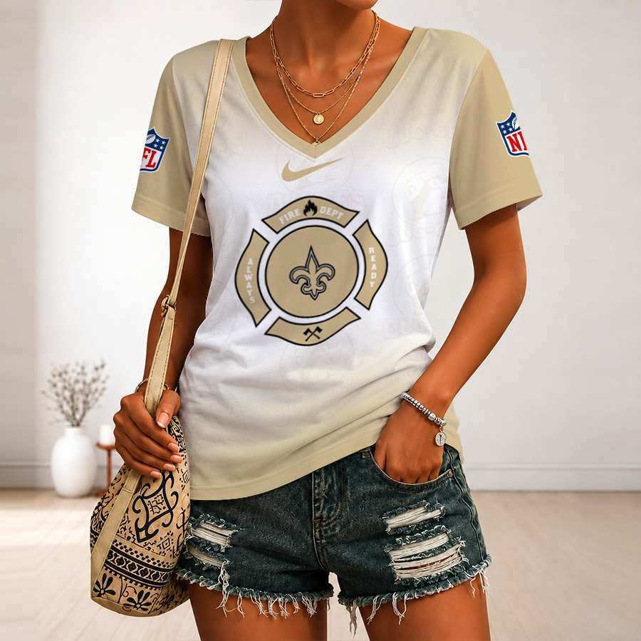 [SPECIAL OFFER] NEW CUSTOMIZED NFL24 NOS NEW ORLEANS SAINTS BUC-EE'S V-NECK FEMALE SHIRT