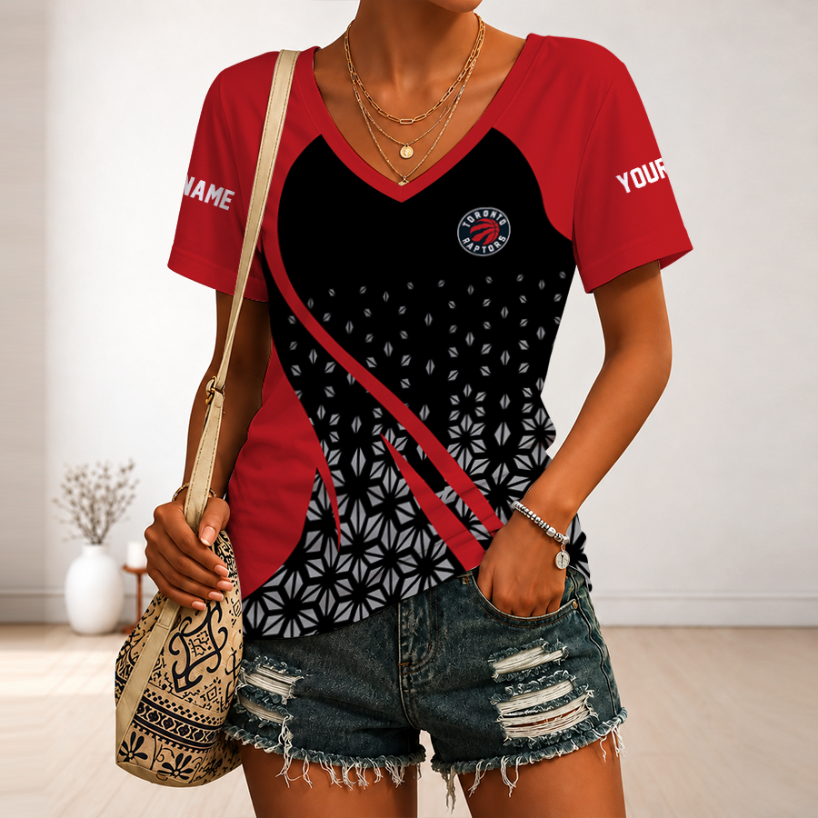 [HOT DEAL] NEW CUSTOMIZED NBA24 TRA TORONTO RAPTORS V-NECK FEMALE SHIRT