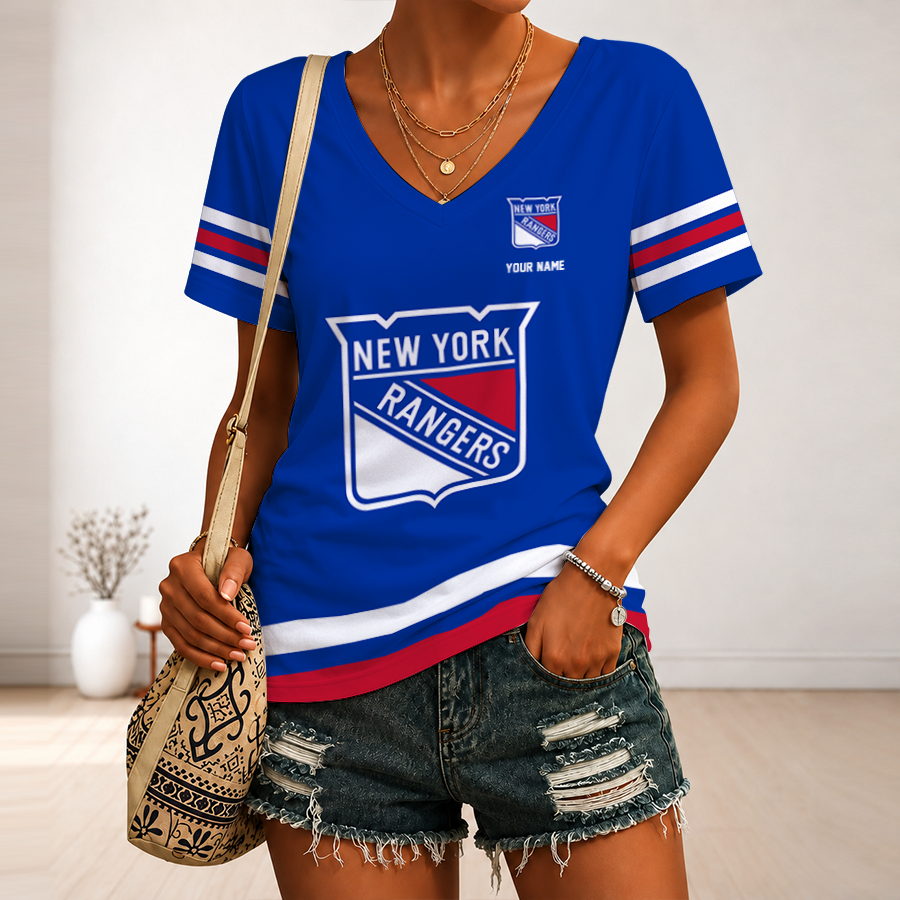 [SUPER SALE] NEW CUSTOMIZED NHL24 NYR NEW YORK RANGERS V-NECK FEMALE SHIRT