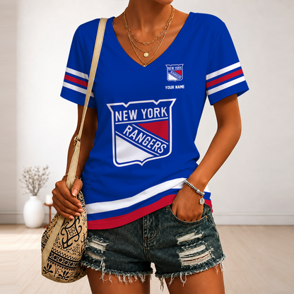 [SUPER SALE] NEW CUSTOMIZED NHL24 NYR NEW YORK RANGERS V-NECK FEMALE SHIRT