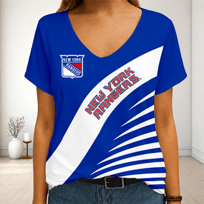 LIMITED EDITION - NEW CUSTOMIZED NHL24 NYR NEW YORK RANGERS V-NECK FEMALE SHIRT