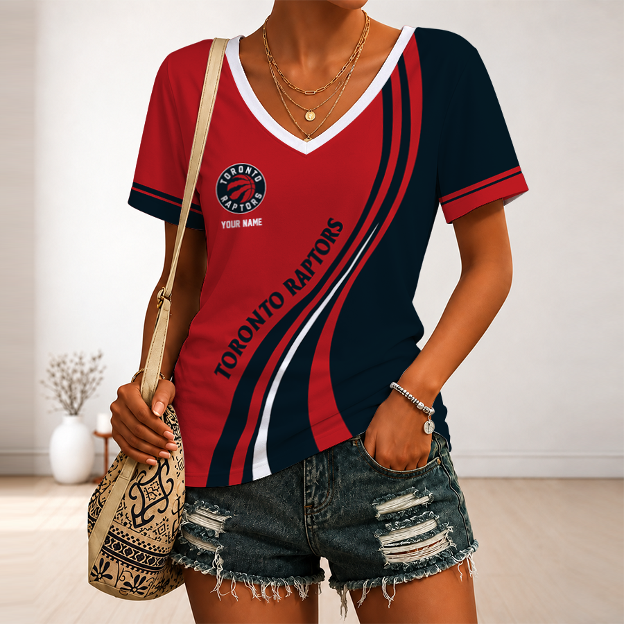 [HOT DEAL] NEW CUSTOMIZED NBA24 TRA TORONTO RAPTORS V-NECK FEMALE SHIRT