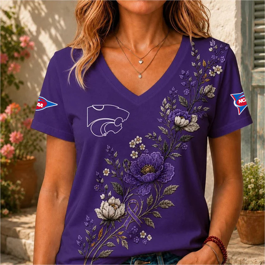 ELITE EDITION - NEW CUSTOMIZED NCAA FBS24 KSW KANSAS STATE WILDCATS V-NECK FEMALE SHIRT