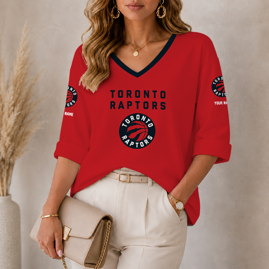 [HOT DEAL] NEW CUSTOMIZED NBA24 TRA TORONTO RAPTORS WOMEN'S HEART V-NECK LONG SLEEVE SHIRT