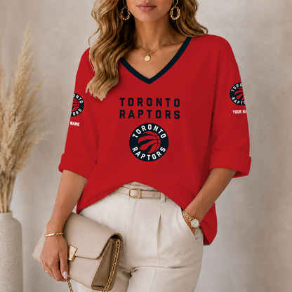 [HOT DEAL] NEW CUSTOMIZED NBA24 TRA TORONTO RAPTORS WOMEN'S HEART V-NECK LONG SLEEVE SHIRT