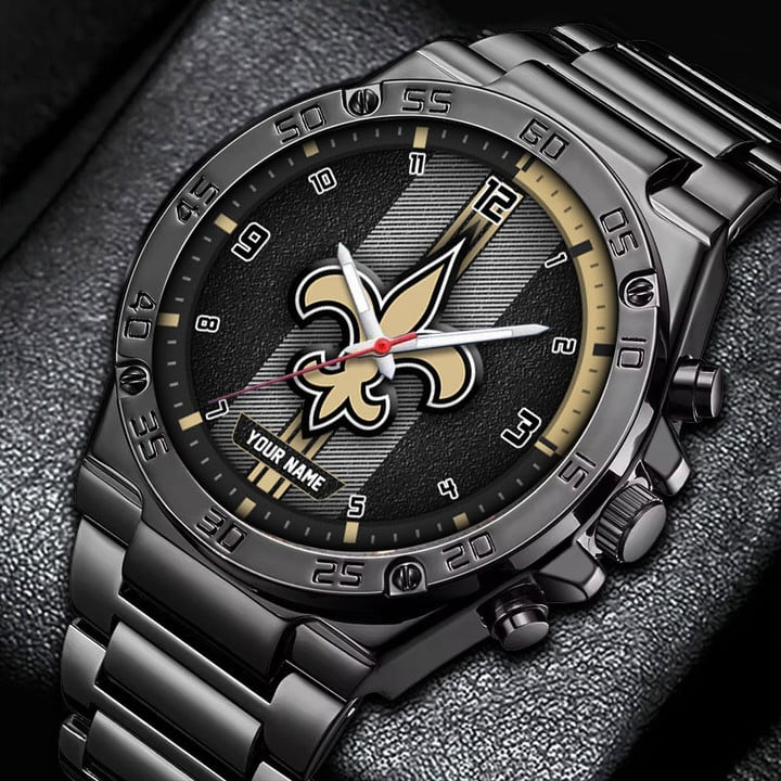 LIMITED EDITION - NEW CUSTOMIZED NFL24 NOS NEW ORLEANS SAINTS LUXURY STAINLESS STEEL WATCH