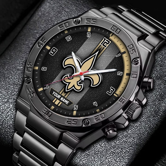 LIMITED EDITION - NEW CUSTOMIZED NFL24 NOS NEW ORLEANS SAINTS LUXURY STAINLESS STEEL WATCH