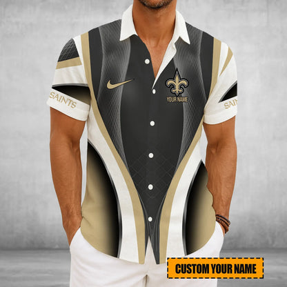 LIMITED EDITION - NEW CUSTOMIZED NFL24 NOS NEW ORLEANS SAINTS SHORT SLEEVE BUTTON-UP SHIRT