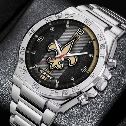 LIMITED EDITION - NEW CUSTOMIZED NFL24 NOS NEW ORLEANS SAINTS LUXURY STAINLESS STEEL WATCH