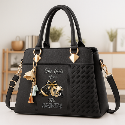 LIMITED EDITION - NEW CUSTOMIZED NFL24 NOS NEW ORLEANS SAINTS WOMEN'S ZIP HANDBAG MULTICOLOR