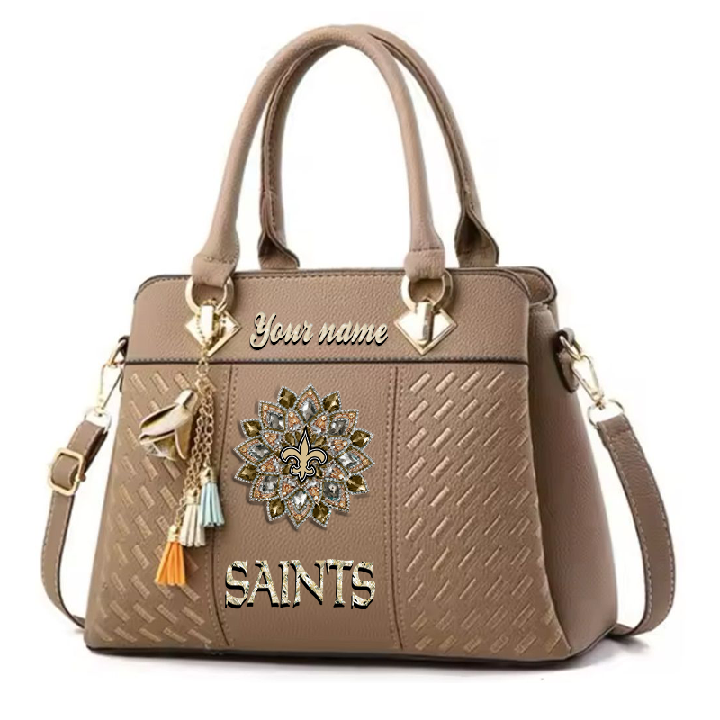LIMITED EDITION - NEW CUSTOMIZED NFL24 NOS NEW ORLEANS SAINTS WOMEN'S ZIP HANDBAG MULTICOLOR