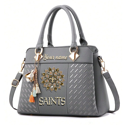 LIMITED EDITION - NEW CUSTOMIZED NFL24 NOS NEW ORLEANS SAINTS WOMEN'S ZIP HANDBAG MULTICOLOR