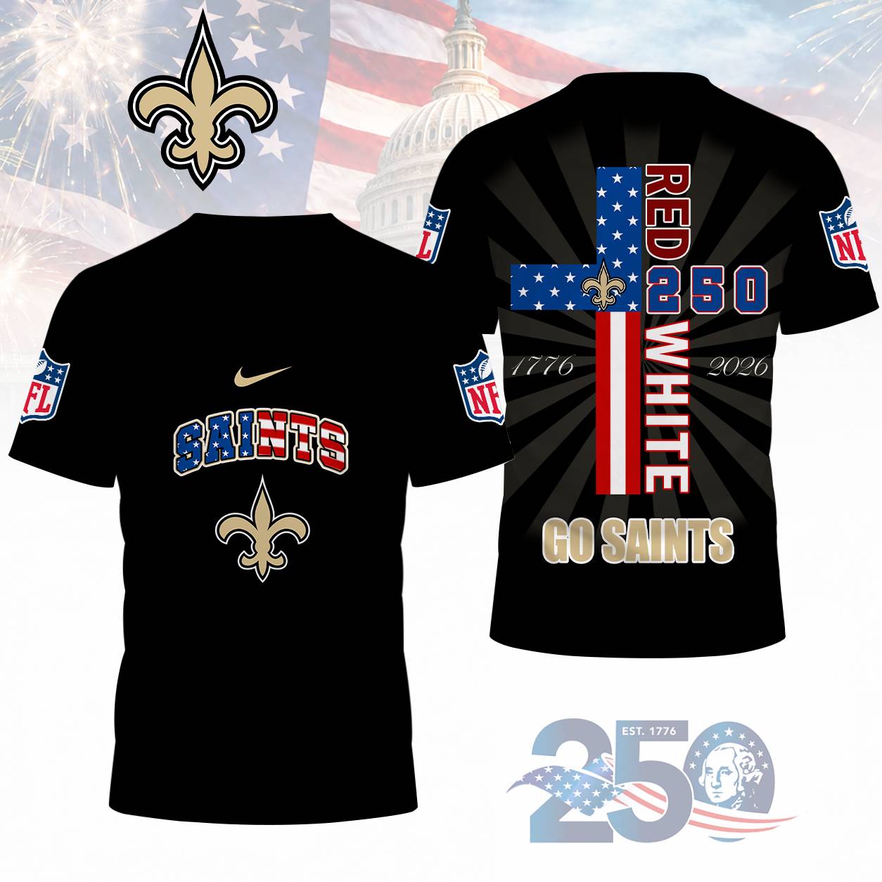 LIMITED EDITION - NEW CUSTOMIZED NFL24 NOS NEW ORLEANS SAINTS T-SHIRT, POLO SHIRT, ZIP POLO SHIRT, SWEATSHIRT, HOODIE & ZIP HOODIE