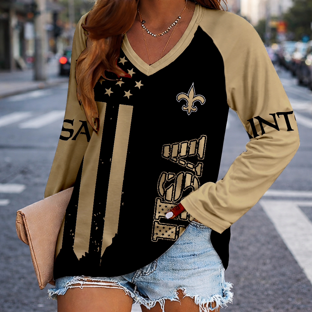LIMITED EDITION - NEW CUSTOMIZED NFL24 NOS NEW ORLEANS SAINTS WOMEN'S V-NECK LONG SLEEVED SHIRT