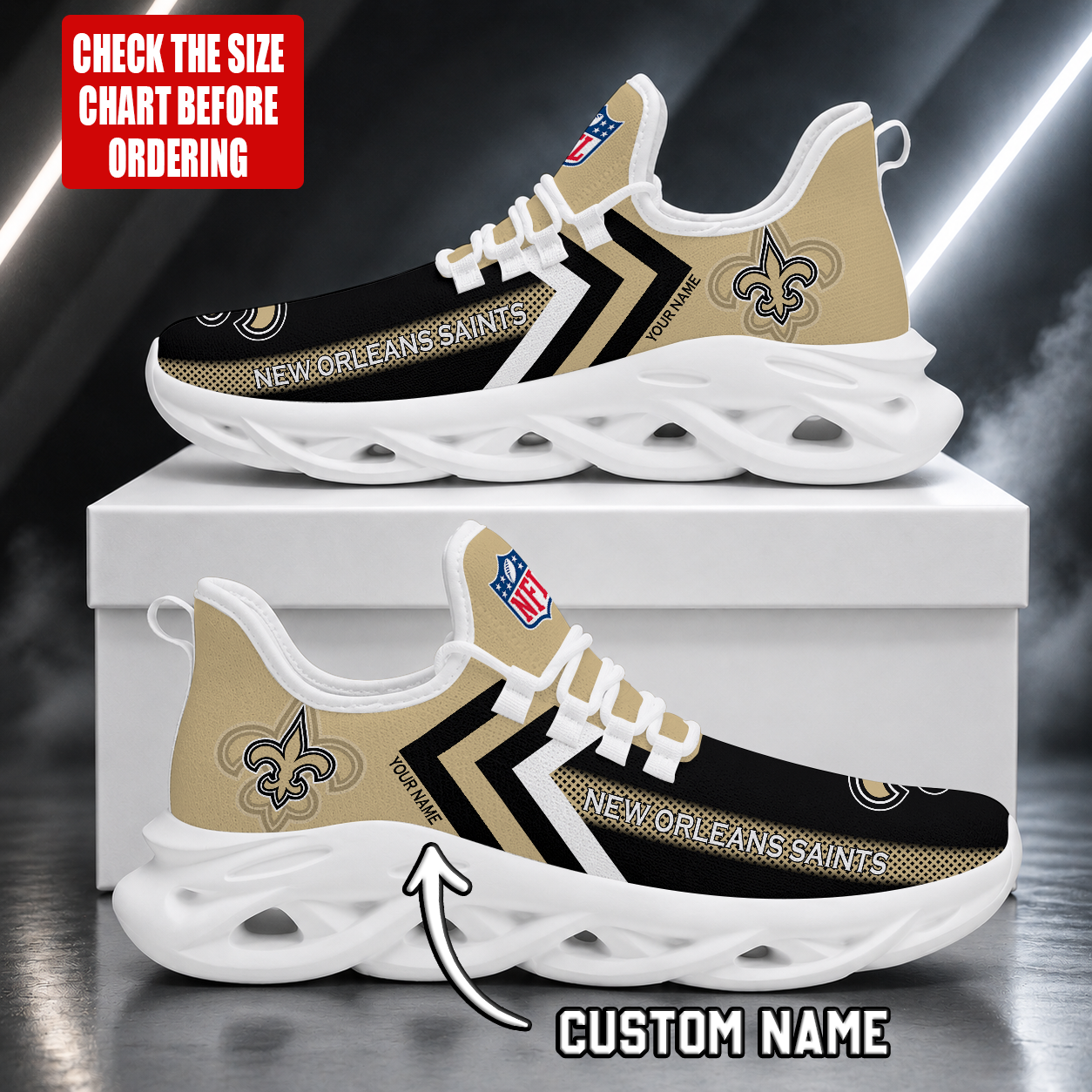 LIMITED EDITION - NEW CUSTOMIZED NFL24 NOS NEW ORLEANS SAINTS UNISEX MAX SOUL SHOES