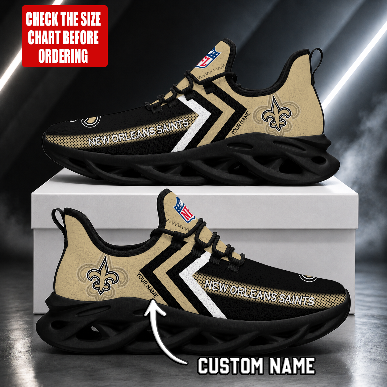 LIMITED EDITION - NEW CUSTOMIZED NFL24 NOS NEW ORLEANS SAINTS UNISEX MAX SOUL SHOES