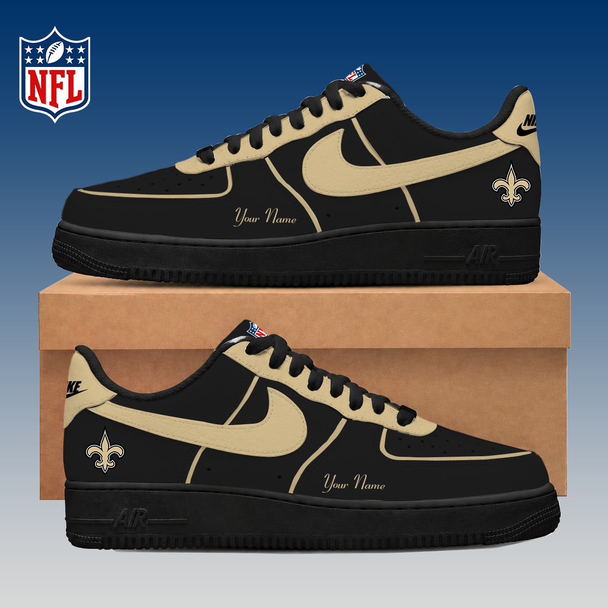 LIMITED EDITION - NEW CUSTOMIZED NFL24 NOS NEW ORLEANS SAINTS AF1 SNEAKERS