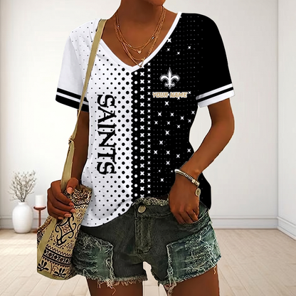 LIMITED EDITION - NEW CUSTOMIZED NFL24 NOS NEW ORLEANS SAINTS V-NECK FEMALE SHIRT