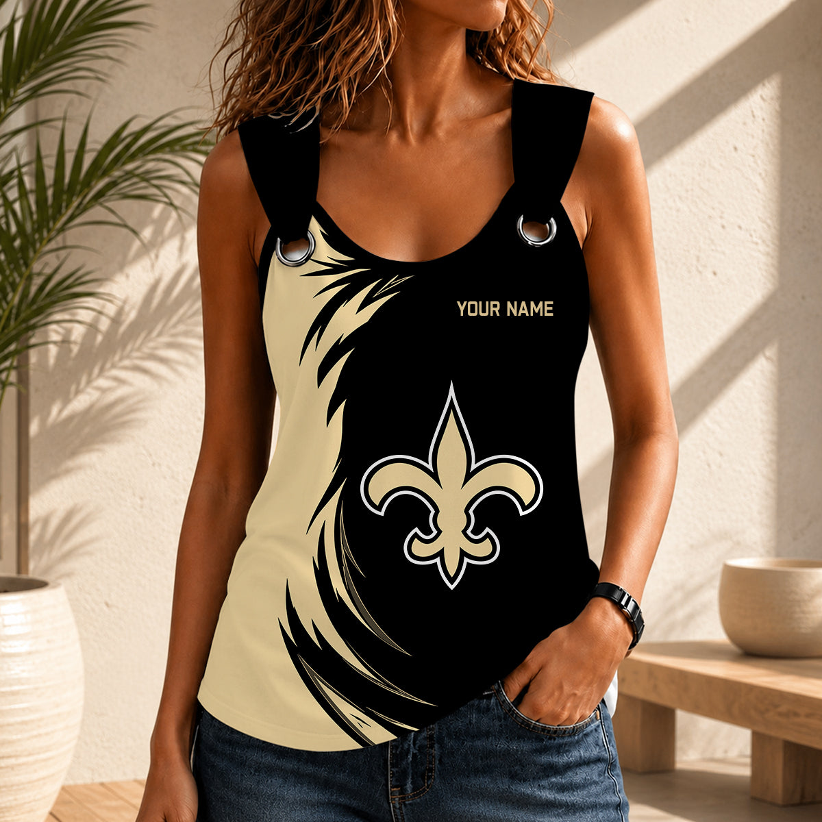 LIMITED EDITION - NEW CUSTOMIZED NFL24 NOS NEW ORLEANS SAINTS O-RING SHOULDER TANK TOP
