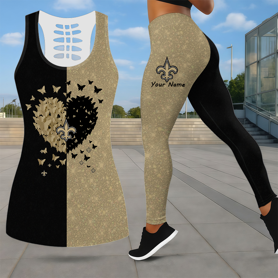 LIMITED EDITION - NEW CUSTOMIZED NFL24 NOS NEW ORLEANS SAINTS LEGGINGS & HOLLOW TANK TOP SET
