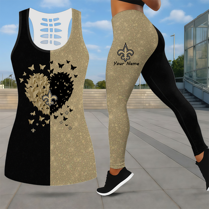 LIMITED EDITION - NEW CUSTOMIZED NFL24 NOS NEW ORLEANS SAINTS LEGGINGS & HOLLOW TANK TOP SET