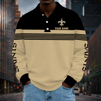 LIMITED EDITION - NEW CUSTOMIZED NFL24 NOS NEW ORLEANS SAINTS LONG SLEEVE POLO SHIRT
