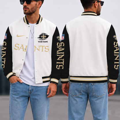 ELITE EDITION - NEW CUSTOMIZED NFL24 NOS NEW ORLEANS SAINTS SATIN VARSITY & BASEBALL JACKET