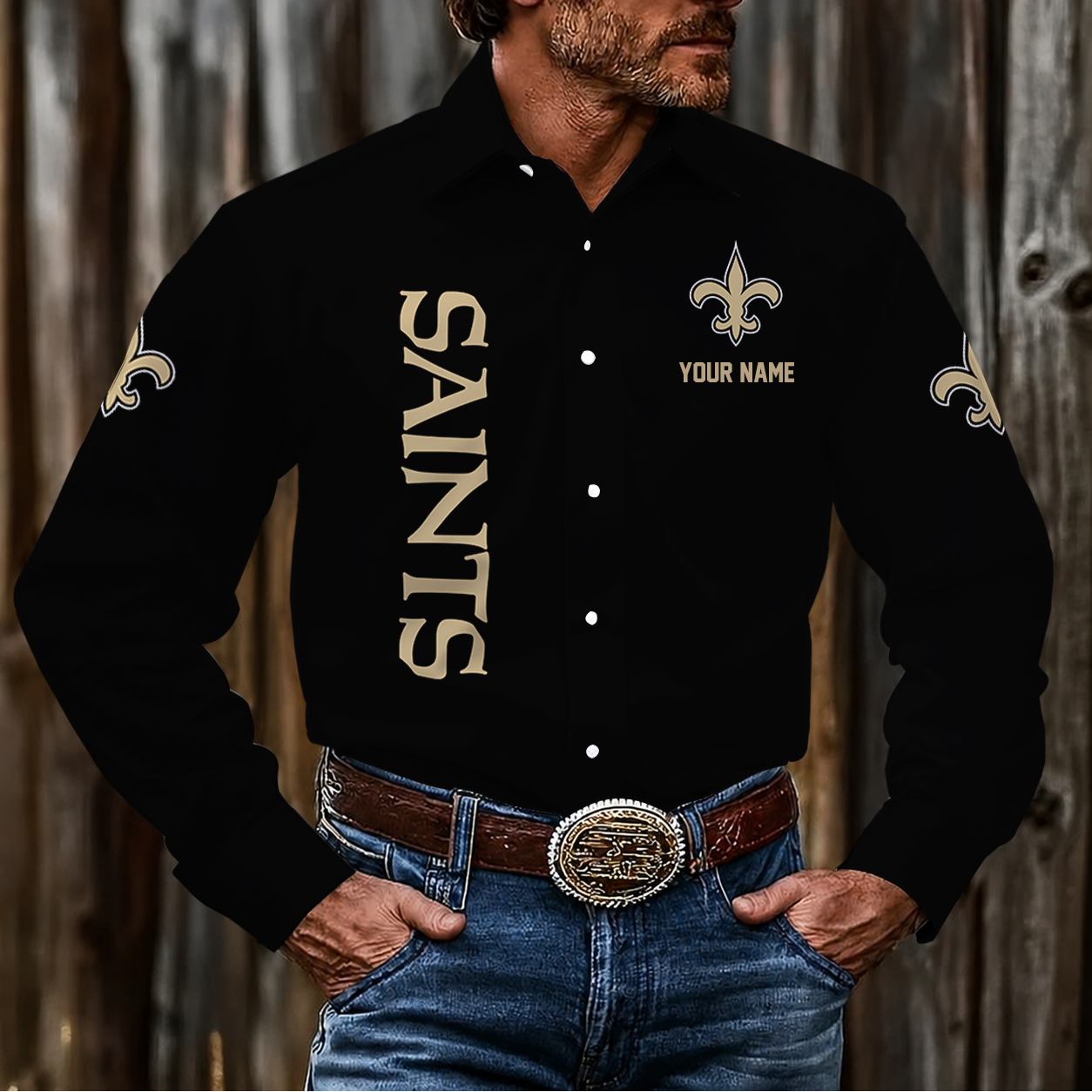 LIMITED EDITION - NEW CUSTOMIZED NFL24 NOS NEW ORLEANS SAINTS MEN'S LONG SLEEVE BUTTON-UP SHIRT