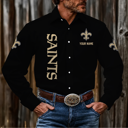 LIMITED EDITION - NEW CUSTOMIZED NFL24 NOS NEW ORLEANS SAINTS MEN'S LONG SLEEVE BUTTON-UP SHIRT