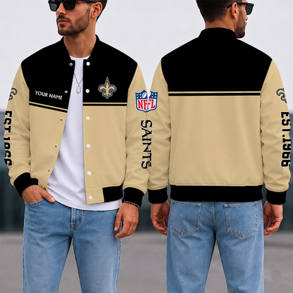 LIMITED EDITION - NEW CUSTOMIZED NFL24 NOS NEW ORLEANS SAINTS SATIN VARSITY & BASEBALL JACKET