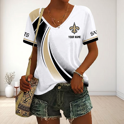 LIMITED EDITION - NEW CUSTOMIZED NFL24 NOS NEW ORLEANS SAINTS V-NECK FEMALE SHIRT