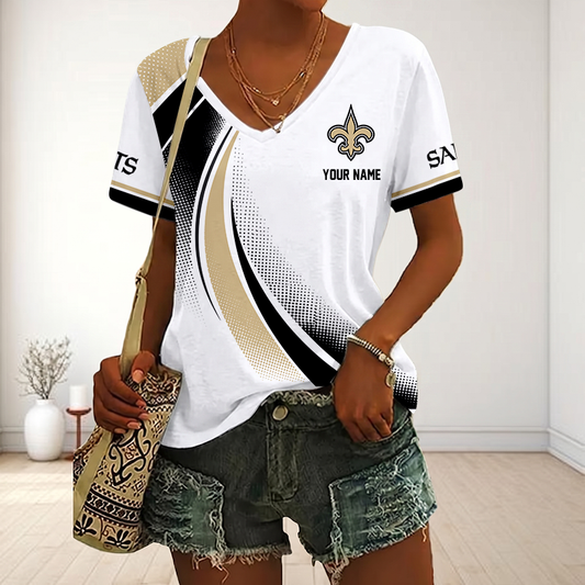LIMITED EDITION - NEW CUSTOMIZED NFL24 NOS NEW ORLEANS SAINTS V-NECK FEMALE SHIRT