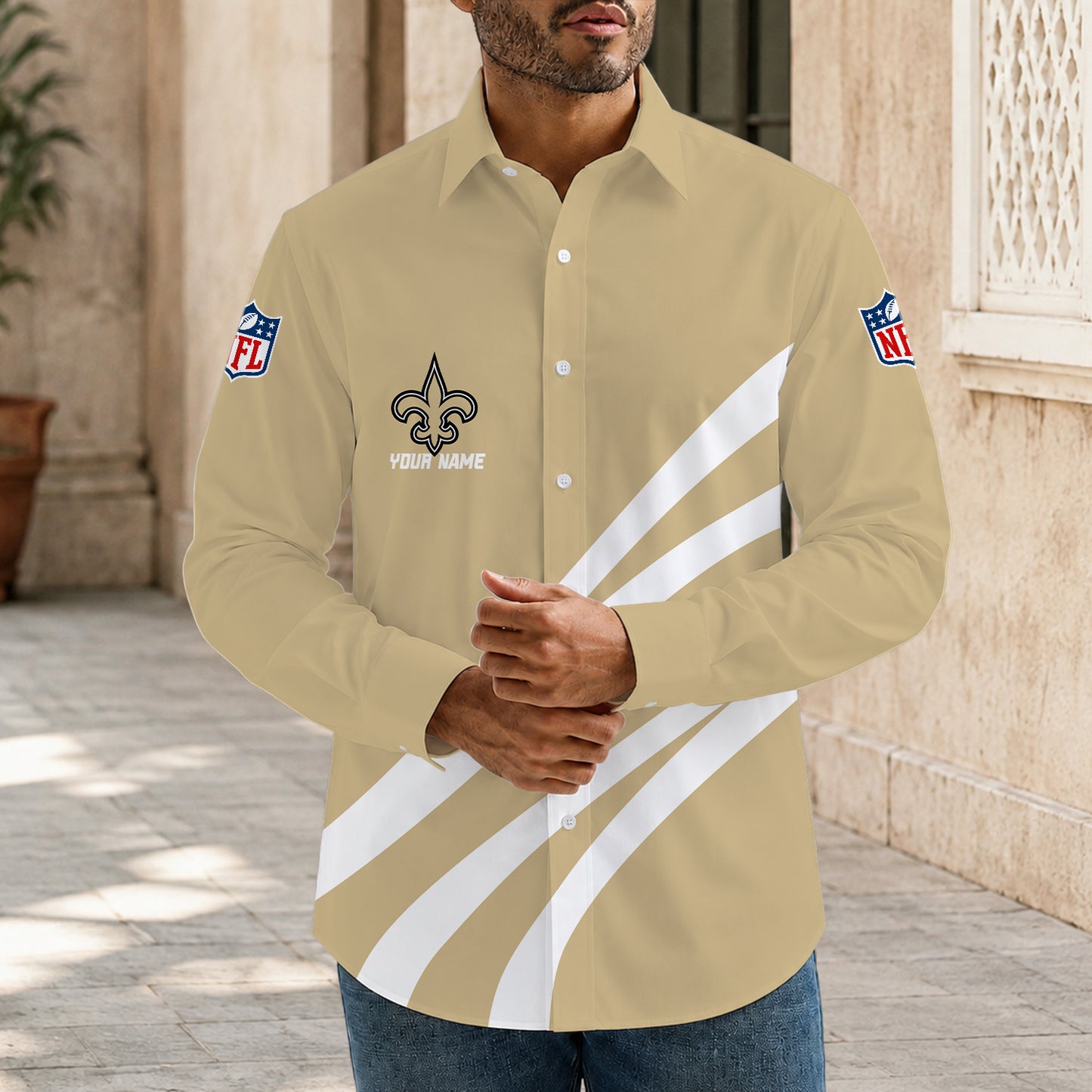 [SPECIAL OFFER] NEW CUSTOMIZED NFL24 NOS NEW ORLEANS SAINTS MEN'S LONG SLEEVE BUTTON-UP SHIRT