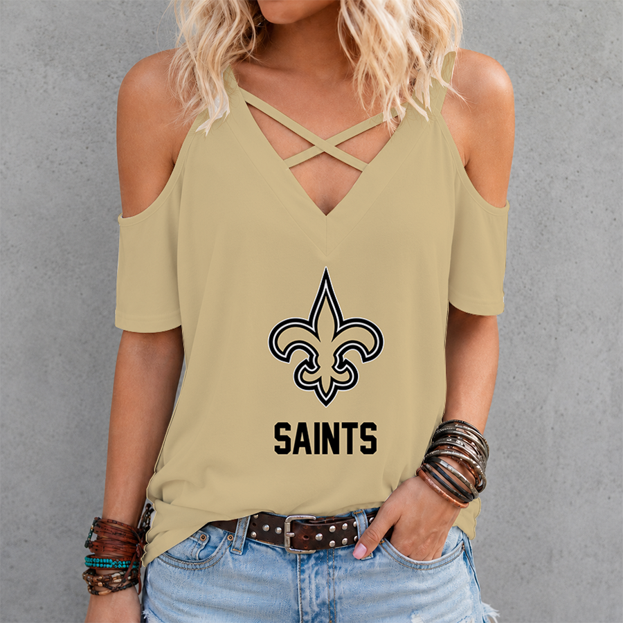 LIMITED EDITION - NEW CUSTOMIZED NFL24 NOS NEW ORLEANS SAINTS CRISS CROSS V-NECK TOP