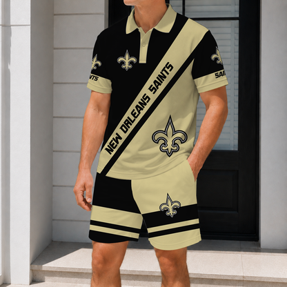 SPECIAL EDITION - NEW CUSTOMIZED NFL24 NOS NEW ORLEANS SAINTS POLO SHIRT & SHORT PANTS SET