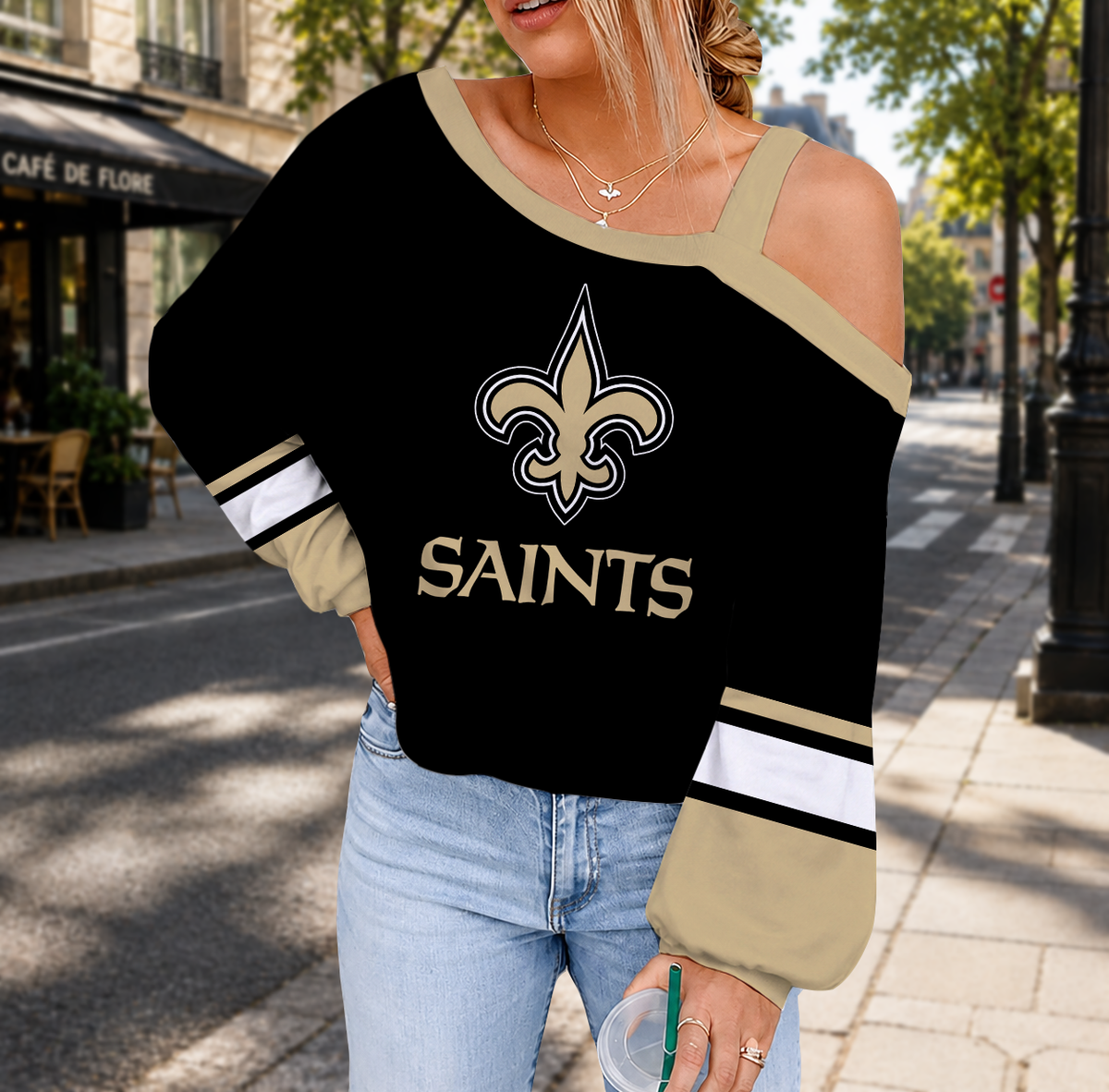 SPECIAL EDITION - NEW CUSTOMIZED NFL24 NOS NEW ORLEANS SAINTS DROP SHOULDER SWEATSHIRT