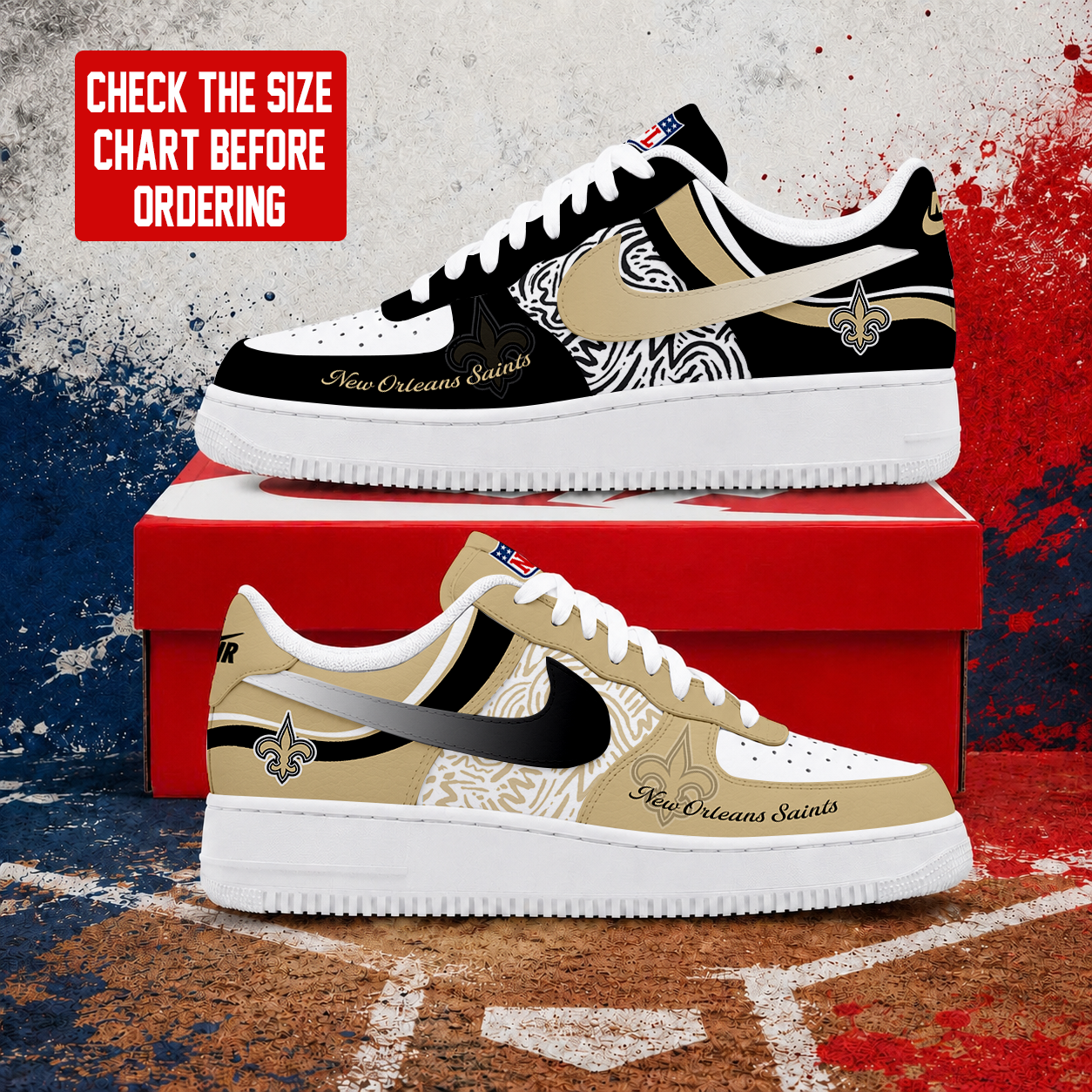LIMITED EDITION - NEW CUSTOMIZED NFL24 NOS NEW ORLEANS SAINTS AF1 SHOES